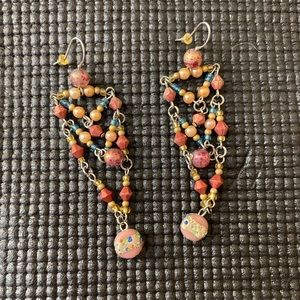 Beaded Statement Earrings - Coral Sunset Colors